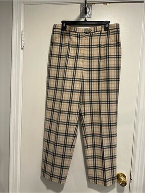 VTG 90s Michele German wool blend beige plaid structured pant trouser Rockabilly